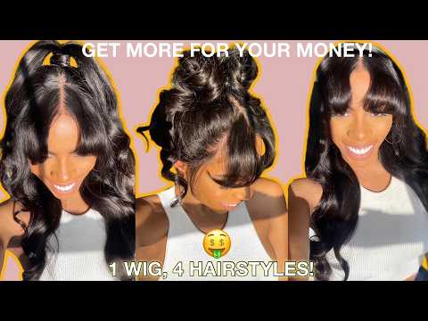 The ONLY GLUELESS HD WIG YOU NEED THIS YEAR! SAVE YOUR COIN THE BEST READY TO WEAR CURTAIN BANGS WIG