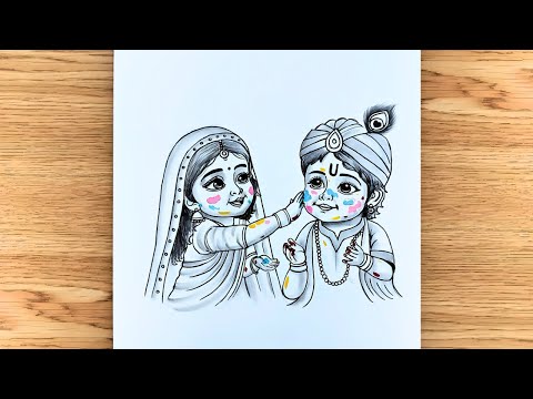 How to draw radha krishna playing holi | Radha Krishna Holi drawing | holi drawing