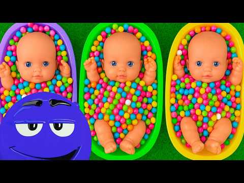 4 Minutes Satisfying with Full of 3 Rainbow BathTubs Candy with M&M's & Magic Slime Cutting Video 18