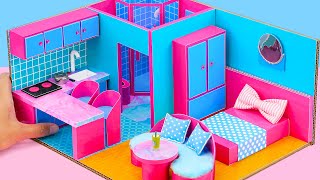 DIY Miniature House #93 PINK & BLUE with Bedroom, Bathroom, Kitchen and Living Room from Cardboard