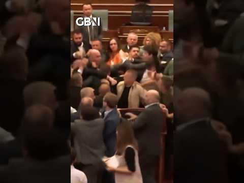 HUGE BRAWL ERUPTS in Kosovo parliament #WorldNews #WorldPolitics #Kosovo