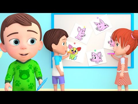 Sleepy Kids Drawing Piggies | Nap Time Song | Nursery Rhymes & Kids Songs