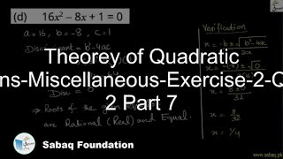 Theorey of Quadratic Equations-Miscellaneous-Exercise-2-Question 2 Part 7