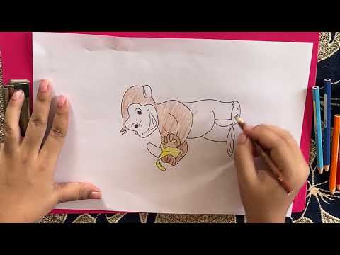 ارسم قردًا لطيفًا يأكل الموز بقلم رصاص - زيكورس