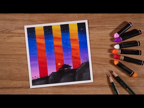 Beautiful Two in One Scenery / Drawing with Oil Pastels / Step by Step