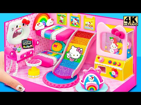 DIY Miniature House ❤️ How To Make Hello Kitty House with Bunk Bed, Rainbow Slide from Polymer Clay