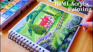 Realistic Acrylic Landscape Painting Tutorial | New HIMI Acrylic Palette Unboxing🎨