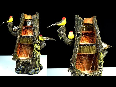 DIY Concrete Tree Trunk Waterfall Fountain with LED Light✔️ Faux Bois Tutorial ✔️ Fake Wood Crafts