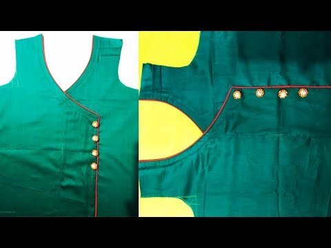 Very Beautiful Angrakha style front Kurti Neck Design Cutting and Stitching