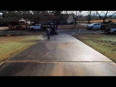 Pressure washing filthy dark concrete/ crisp clean results