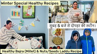 5AM PRODUCTIVE/Busy Winter Morning Routine(2025)! KIDS LUNCH Box/Lunch Recipes! BAJRA(MILLET) Laddu!
