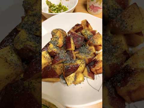 #味噌汁 #かつおのたたき #大学いも #なし #唐揚げ #きゅうりのツナ和え