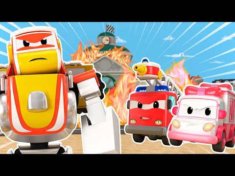 SUPER ROBOT y el EQUIPO DE RESCATA salva a los CAMIONES BEBES del FUEGO - Robot & Bombero | Robofuse