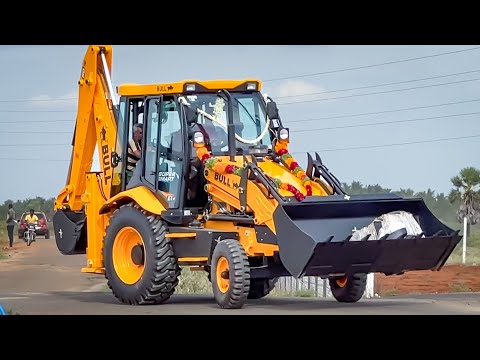 Purchase New BULL 76hp Backhoe Loader Unloading Truck Pray Church and First day Working on Field