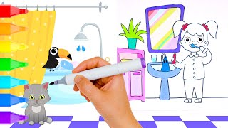 Coloring a Little Girl Brushing Her Teeth 🪥 | Fun Hygiene Coloring for Kids