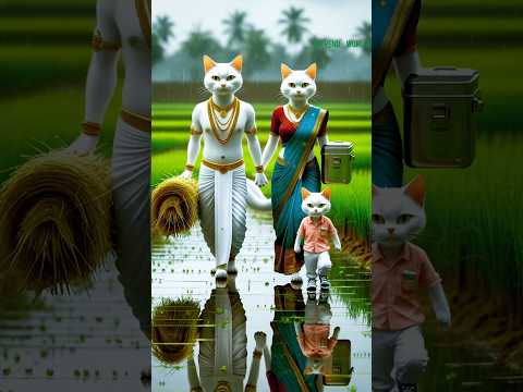 Cat family going back to home from Cultivation land#cat #cute #family #shorts