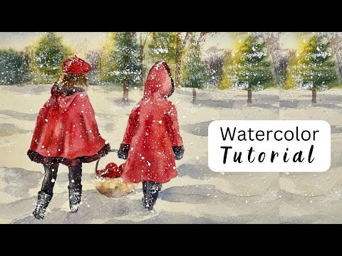 How to Paint 2 Girls in Watercolour Walking in The Snow