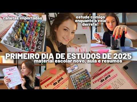 study vlog | primeiro dia de estudos de 2025 👩🏼‍💻✨ materiais novos, aulas, resumo perfeito rosa