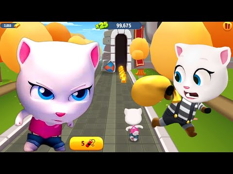 Talking Tom Gold Run Latest Update - Angela Pink Shirt & Raccoon Boss In Strange Town