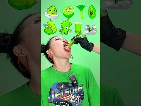 ASMR Mukbang 💚 Eating Random Green Color Food #shorts #food #asmr #mukbang #challenge #spicyfood