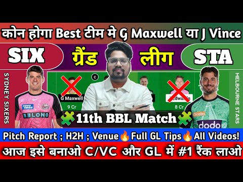 Sydney Sixers vs Melbourne stars dream11 prediction | six vs sta dream11 prediction | bbl 2024 gl