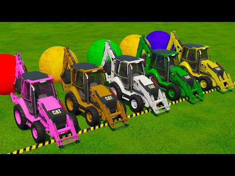 LOADER OF COLORS ! TRANSPORTING & LOADING WITH CAT BACKHOE LOADERS ! Farming Simulator 22