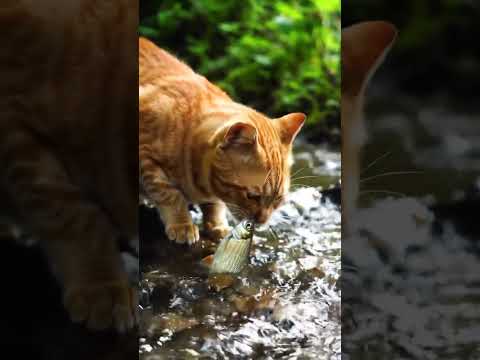 Oren cats are eating fish #cat #studywithmeandmycat #kucinganggoralucudanimut