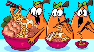 Desafío de Fideos Locos || Plato Grande, Mediano y Pequeño || Trucos Divertidos de la Pareja Pear