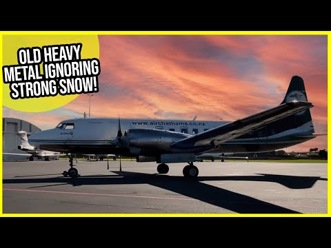 Old Heavy Metal ignoring strong Snow! Powerful Convair 580 Takeoff! [AirClips]