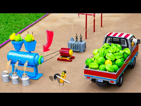 DIY tractor making mini fruit press science project | Diy substation new technology