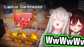 Botan and Roboco's Reaction To LaBUTAs Darknesss In Minecraft Server【H