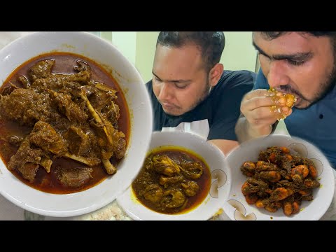 Eating Dinner(Rice & Haor Fish Curry, Duck Curry) With Friends at Austogram Dak Bungalow