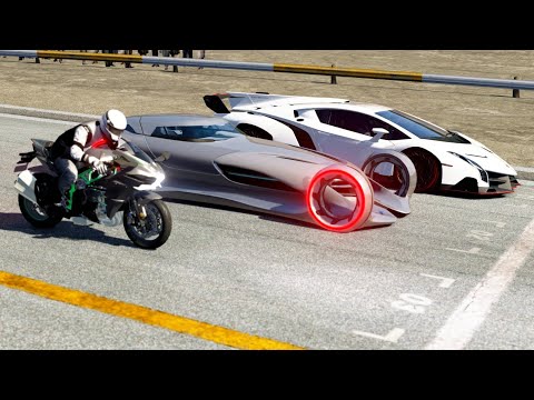 Kawasaki Ninja H2 vs Mercedes-Benz Silver Arrow Concept vs Lamborghini Veneno at Old SPA