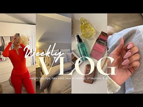 WEEKLY VLOG | new bed frame, weight loss tips, sephora + ulta haul, luxury unboxing + new lip combo!