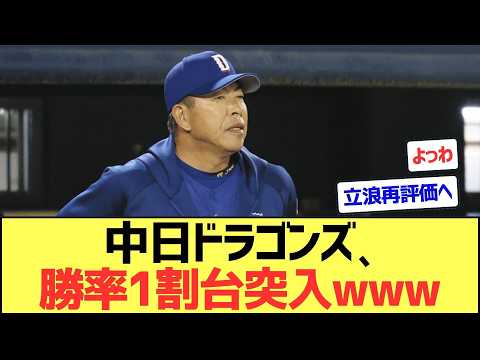 【悲報】中日ドラゴンズ、ついに勝率1割台突入www【なんJまとめ】【2ch 5ch】