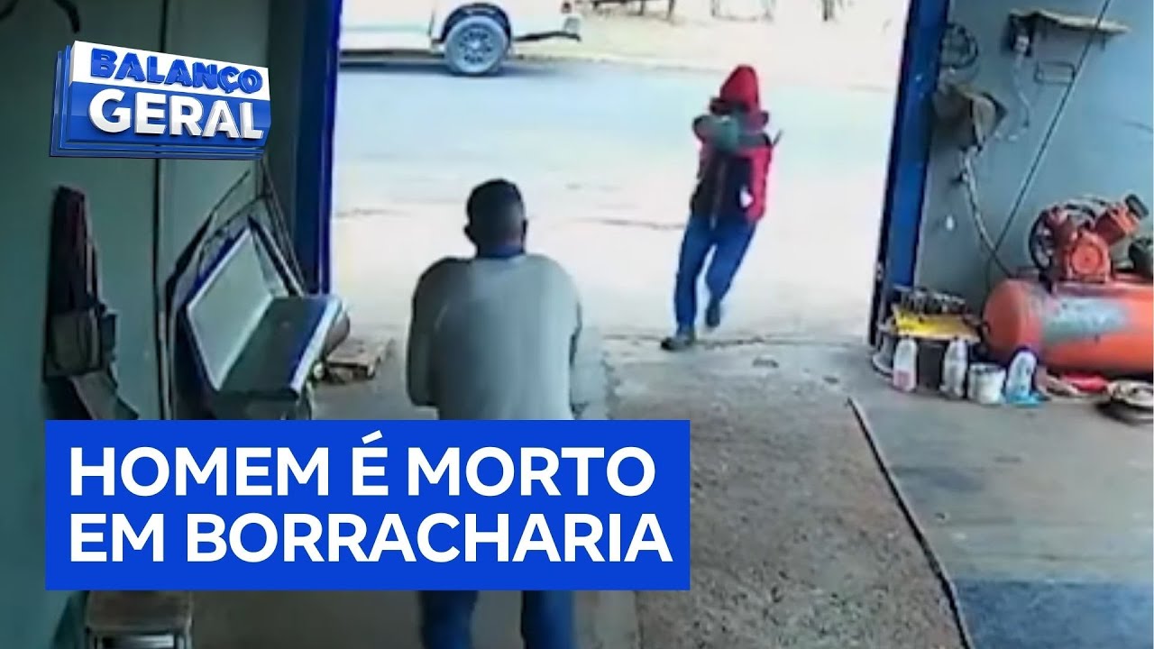 Homem é morto a tiros em borracharia câmeras registram crime