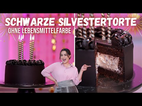 SCHOKO-SILVESTERTORTE mit weißer Crispy-Füllung 😍🎉 Schwarze Tortencreme ohne Lebensmittelfarbe