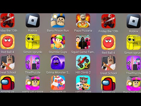 Roblox,Aquapark.io,Stumble Guys,Escape Papa Pizza's,Red Ball 4,Grimace Monster,Great School Breakout