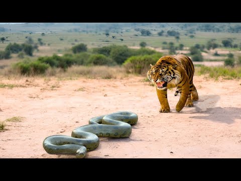 عالم الحيوان 🐍 أفعى شجاعة تقترب من صغار النمر! 🐅 شاهد ماذا فعلت الأم لإنقاذهم؟.🐆لحظة مذهلة! 🌟"