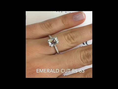 Emerald Cut Pave Moissanite Engagement Ring
