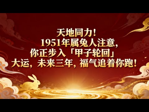 天地同力！1951年屬兔人注意，你正步入「甲子輪回」大運，未來三年，福氣追著你跑！