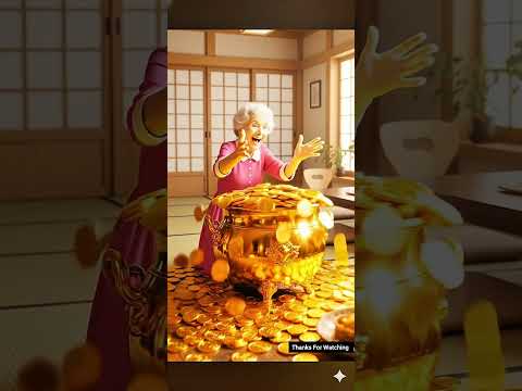 A avó encontrou uma panela dourada no campo.