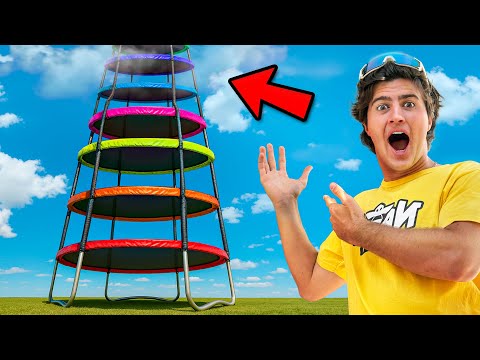 CONSTRUÍ A MAIOR TORRE DE CAMA ELÁSTICA DO MUNDO! (E pulei de cima dela) 