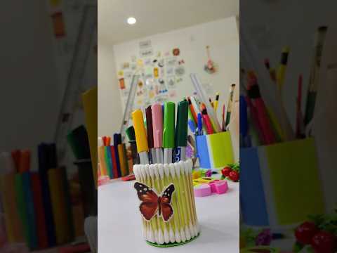 diy mini pen holder for cottonswabs#parentchildcraft#penholder#minicraft#handmade#easycraft#creative