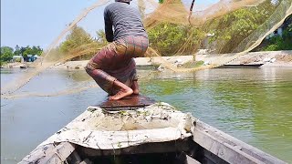 Village Fisher Cast Net Fishing Video | Traditional Cast Net Fishing in River | River Net Fishing