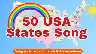 Fifty States Song | 50 USA States Song 🇺🇸 with Lyrics, Capitol City & Abbreviation | Kids Song