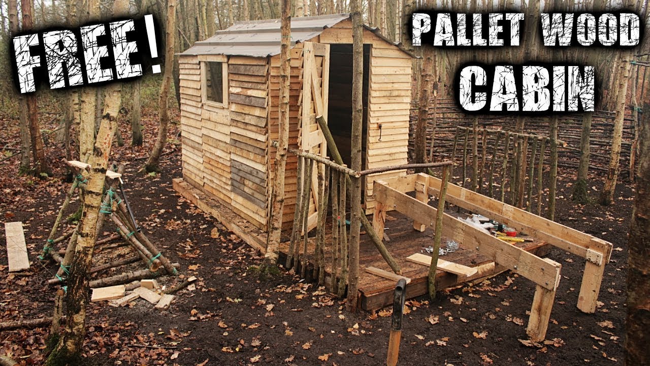 Building an Off Grid Cabin for Free to Save Money - Woodstove & Pallet Wood Bed
