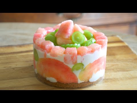 完熟!桃と旬のぶどうのレアチーズの作り方✴︎How to make Peach and grape cheesecake✴︎ベルギーより