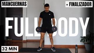 entrenamiento cuerpo completo FUERZA 💪 gana musculo y define con mancuernas 30 MIN