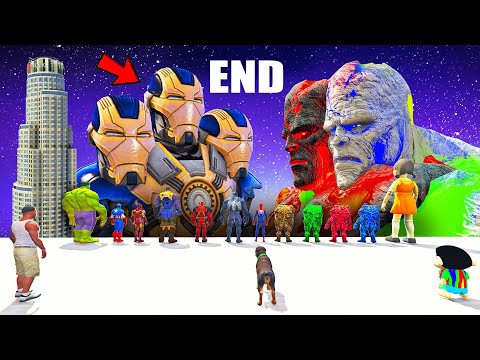 GTA 5 | SHINCHAN, FRANKLIN, SUPERHEROS & 3 HEADED IRONMAN VS COLORFUL GOD END GAME | MAGICAL PAINT